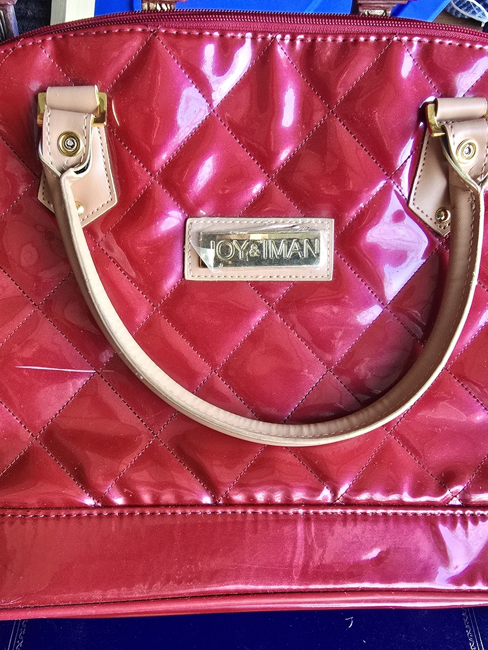 Joy & Iman Red Quilted Patent Tote Bag